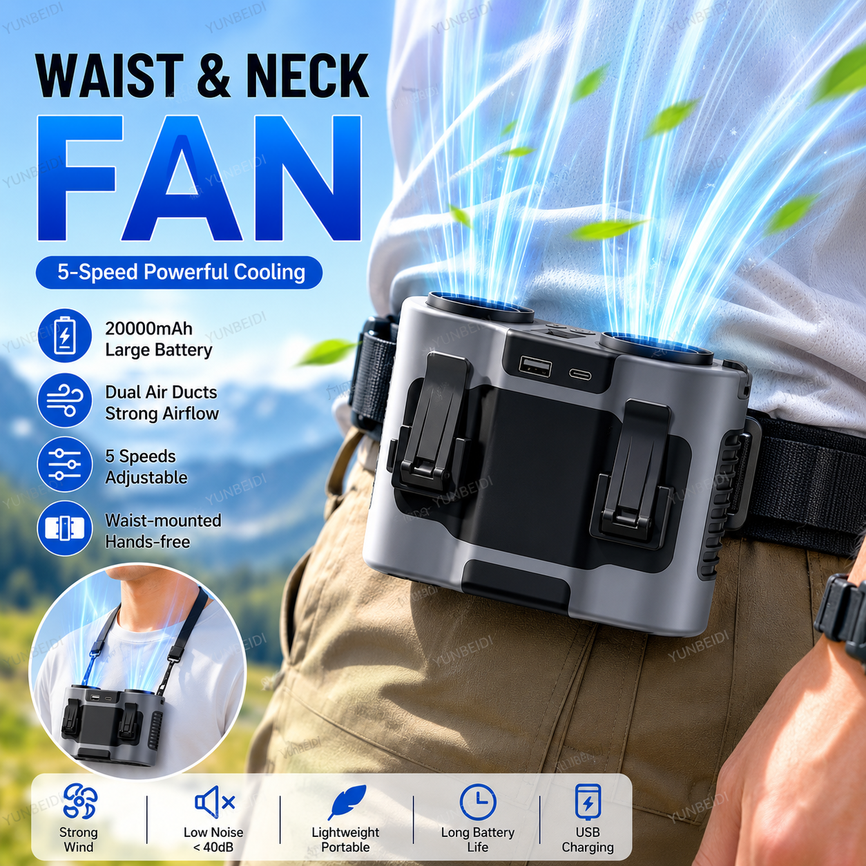 Portable Waist Clip Fan Mini U - Timer Dual Outlet recension och pris